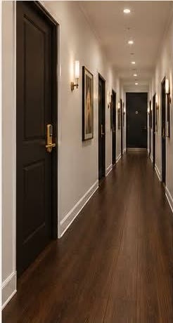 Private salon suite doors with brushed gold keypad locks